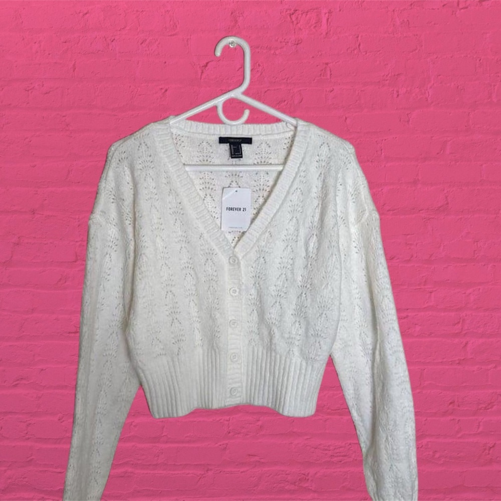 White Knit Eyelet Cardigan